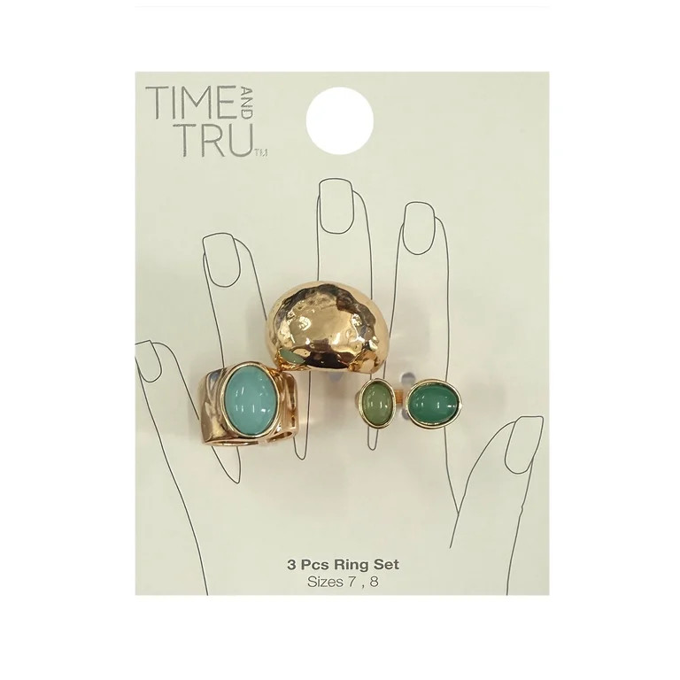 Time and Tru Multicolor Cabochon Chunky Rings for Female Adults and Teens, 3 Pack | Walmart (US)