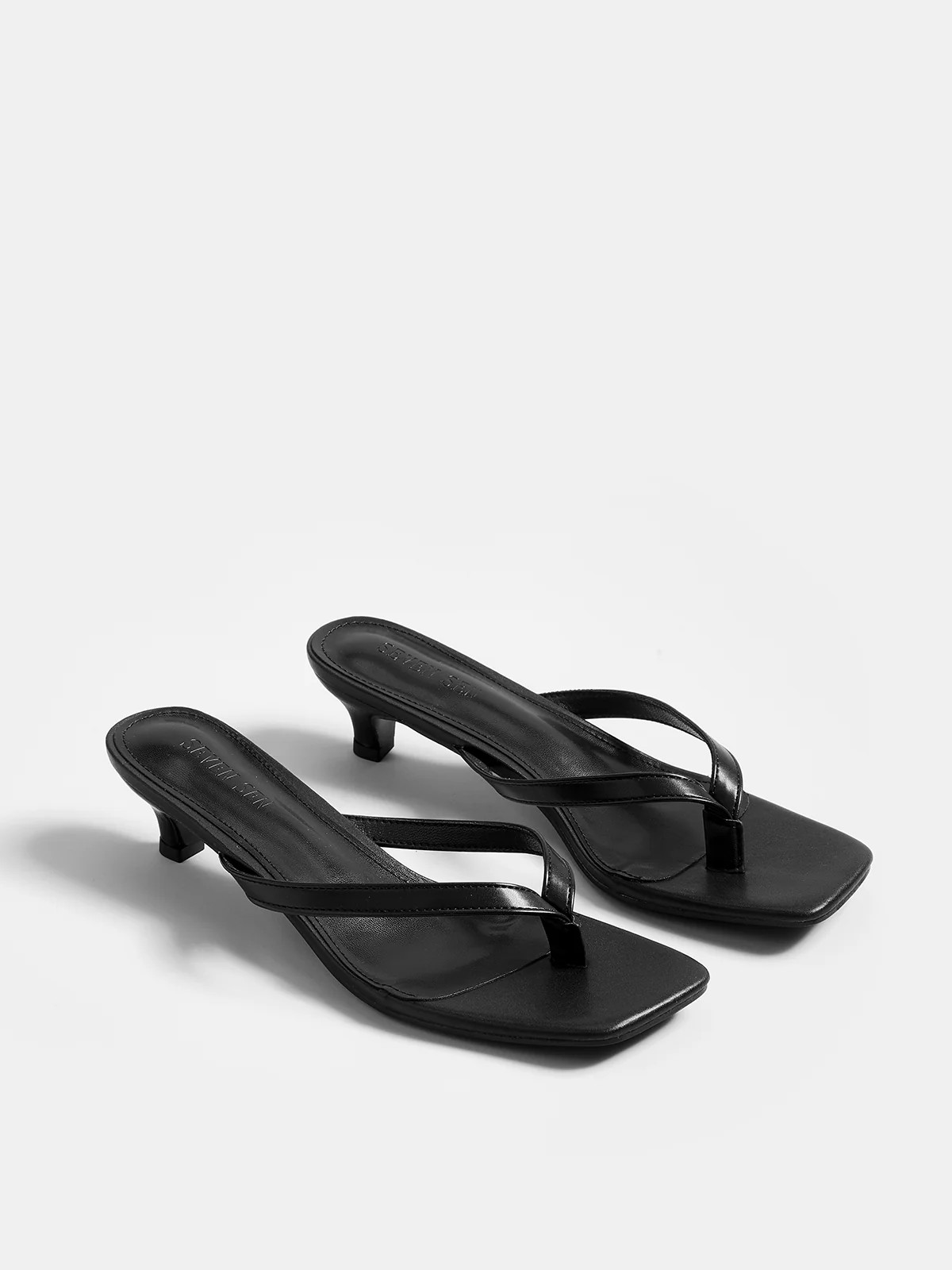Genuine Leather Thong Kitten Heel Sandals | Commense