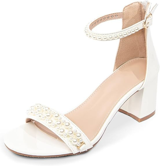 WOJWSKI Women's Heels Sandals for Women Open Toe Fashion Pearls Platform Heeled Sandals Ankle Str... | Amazon (US)