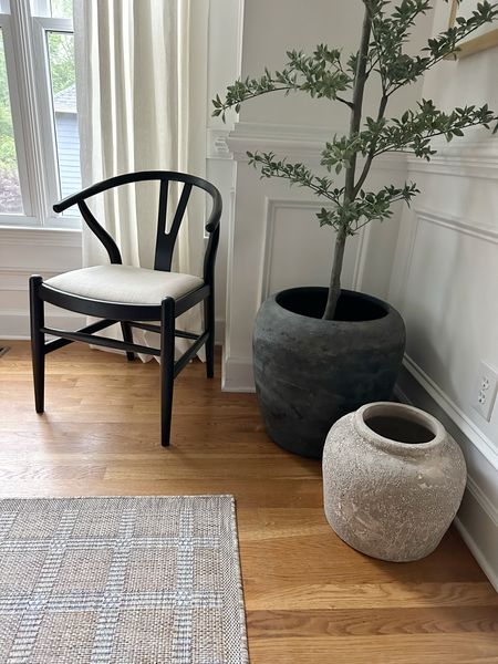 Dining room, modern organic, planter, black olive tree, pottery barn, Kathy Kuo home, area rug, loloi Amber Lewis, rejuvenation, garden, 

#LTKHome