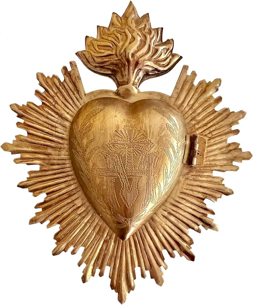 Sacred Heart, Metal Heart Milagro, Heart Box, Ex Voto, Prayer Holder (Antique Gold) | Amazon (US)