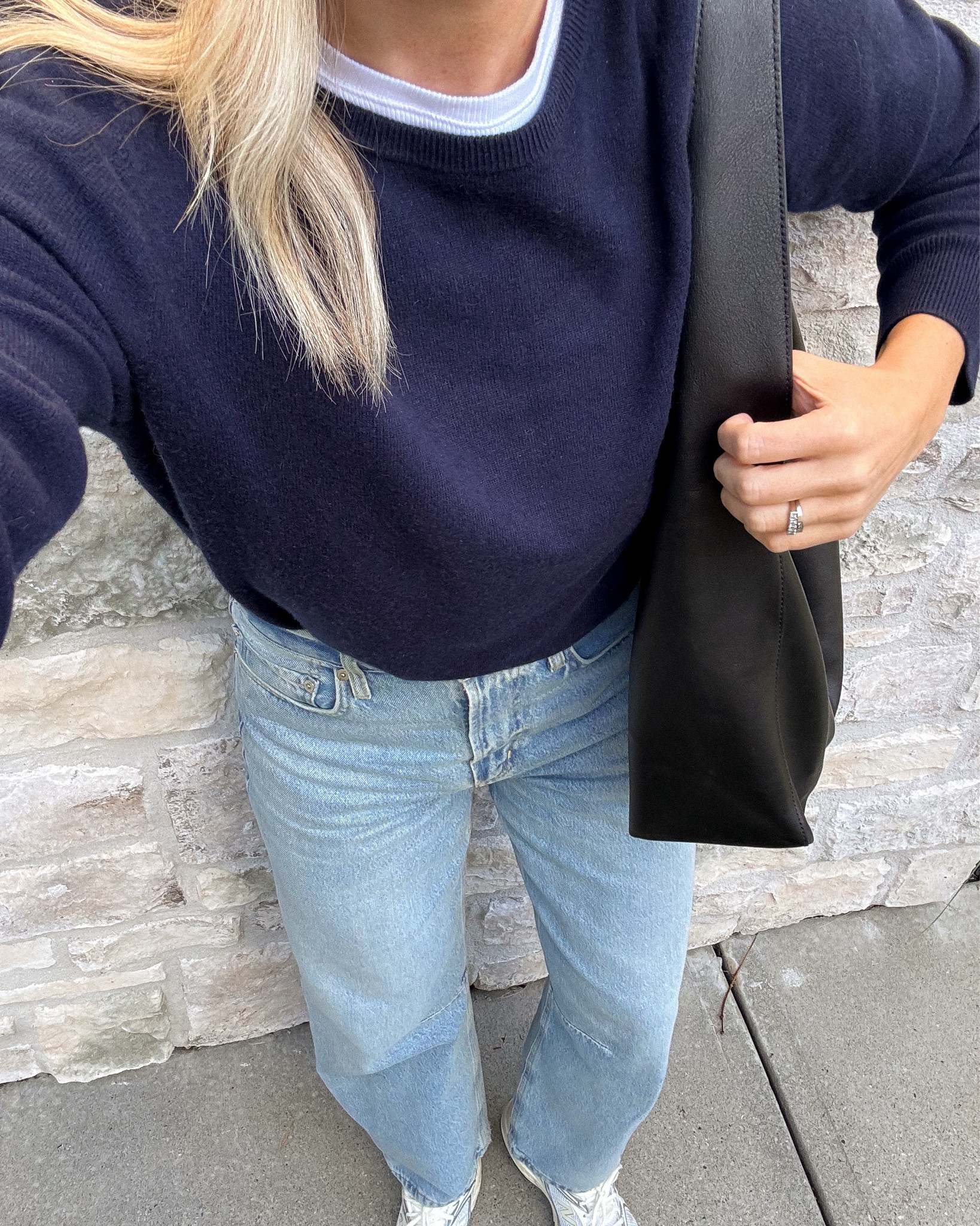 Easy peasy comfy casual fall outfit with Citizens of Humanity Miro jeans, Quince cashmere crewneck, and New Balance 530 sneakers 

Easy outfit, casual style, fall outfits, sneakers outfit, simple style