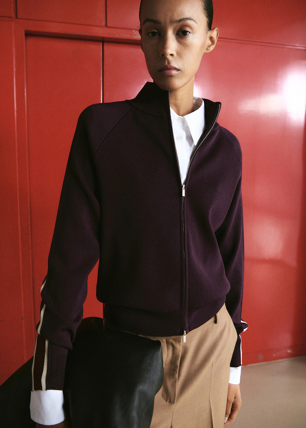 Contrast stripe zip cardigan | MANGO (UK)