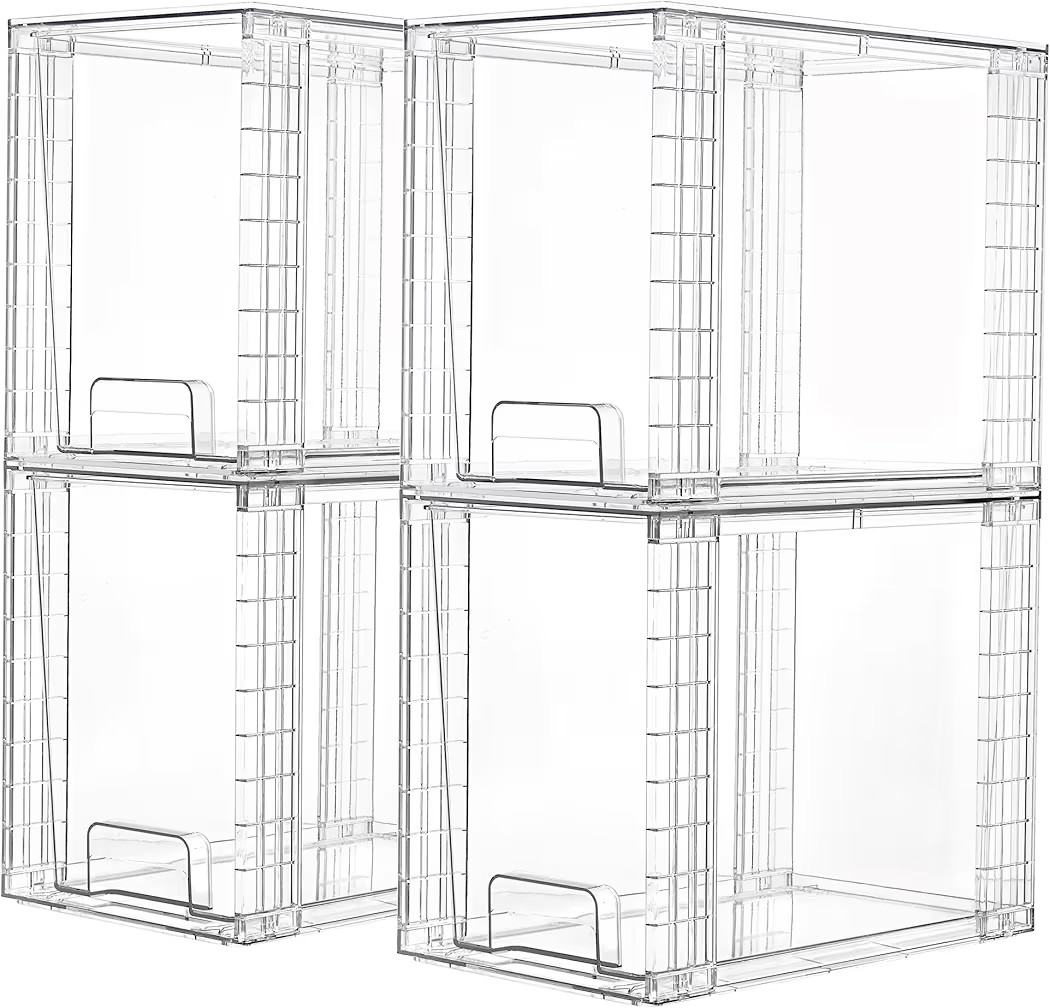 Vtopmart 4 Pack Clear Stackable Storage Drawers,9.7" High Plastic Organizers Bins for Skincare, B... | Amazon (US)