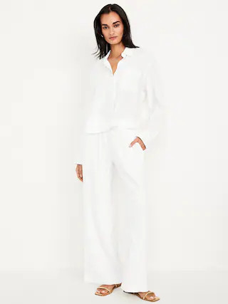 High-Waisted Linen-Blend Wide-Leg Pants | Old Navy (CA)