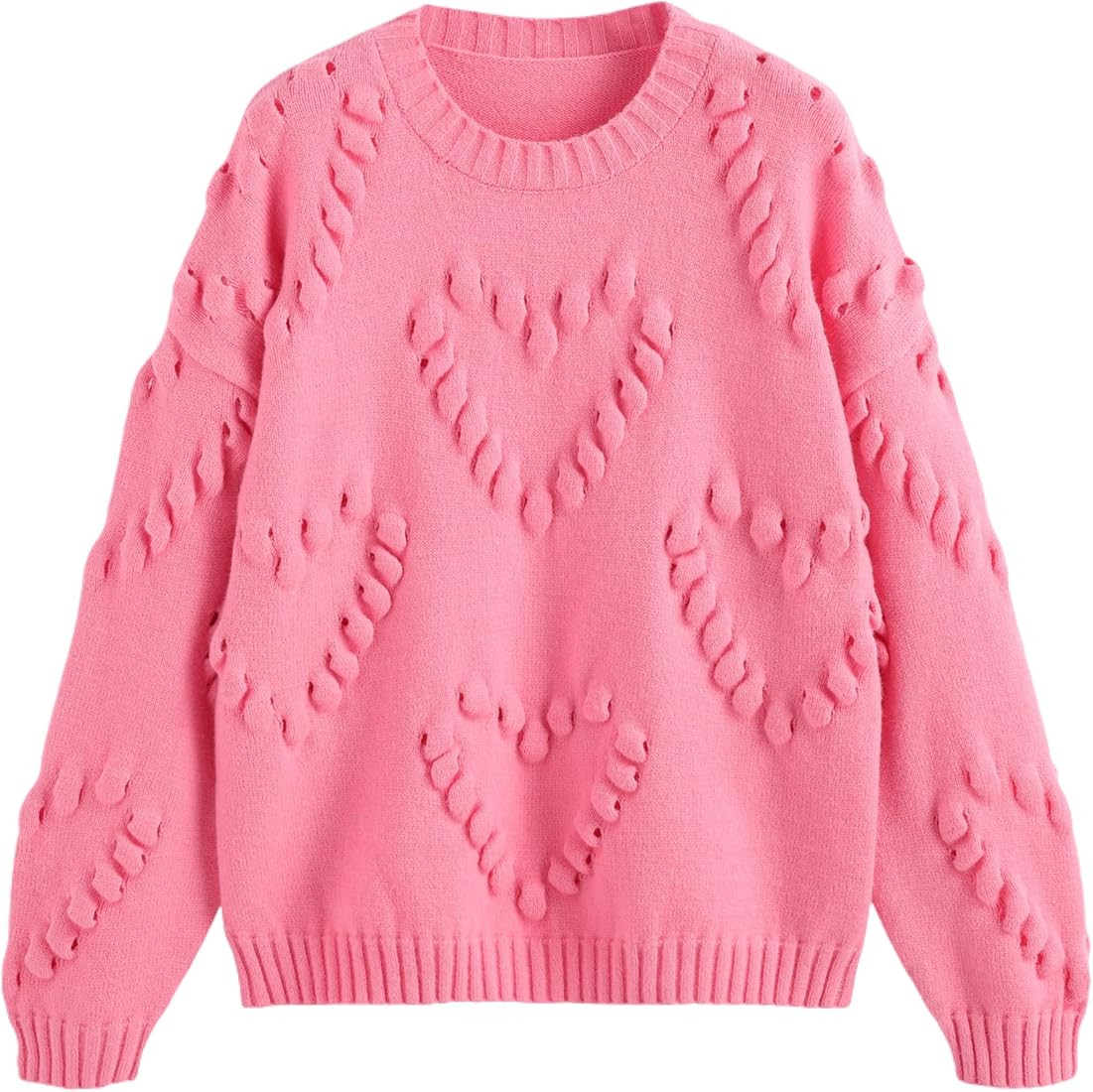 CIDER Heart Pattern Texture Sweater: Pink, M | Amazon (US)