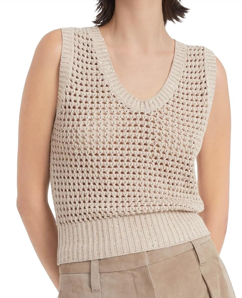 Women Crochet Sweater Vest Casual Sequin Sleeveless Pullover Knit Tank Tops Trendy Hollow Out Kni... | Amazon (US)