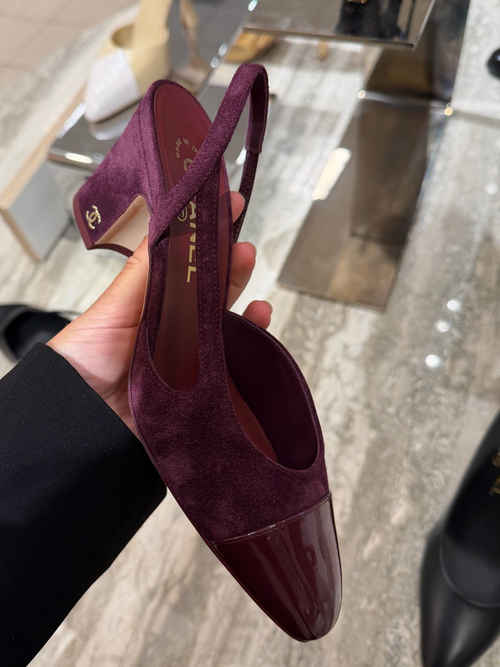 Chanel Burgundy Suede And Burgundy Patent Slingback Pump Authentic | Poshmark