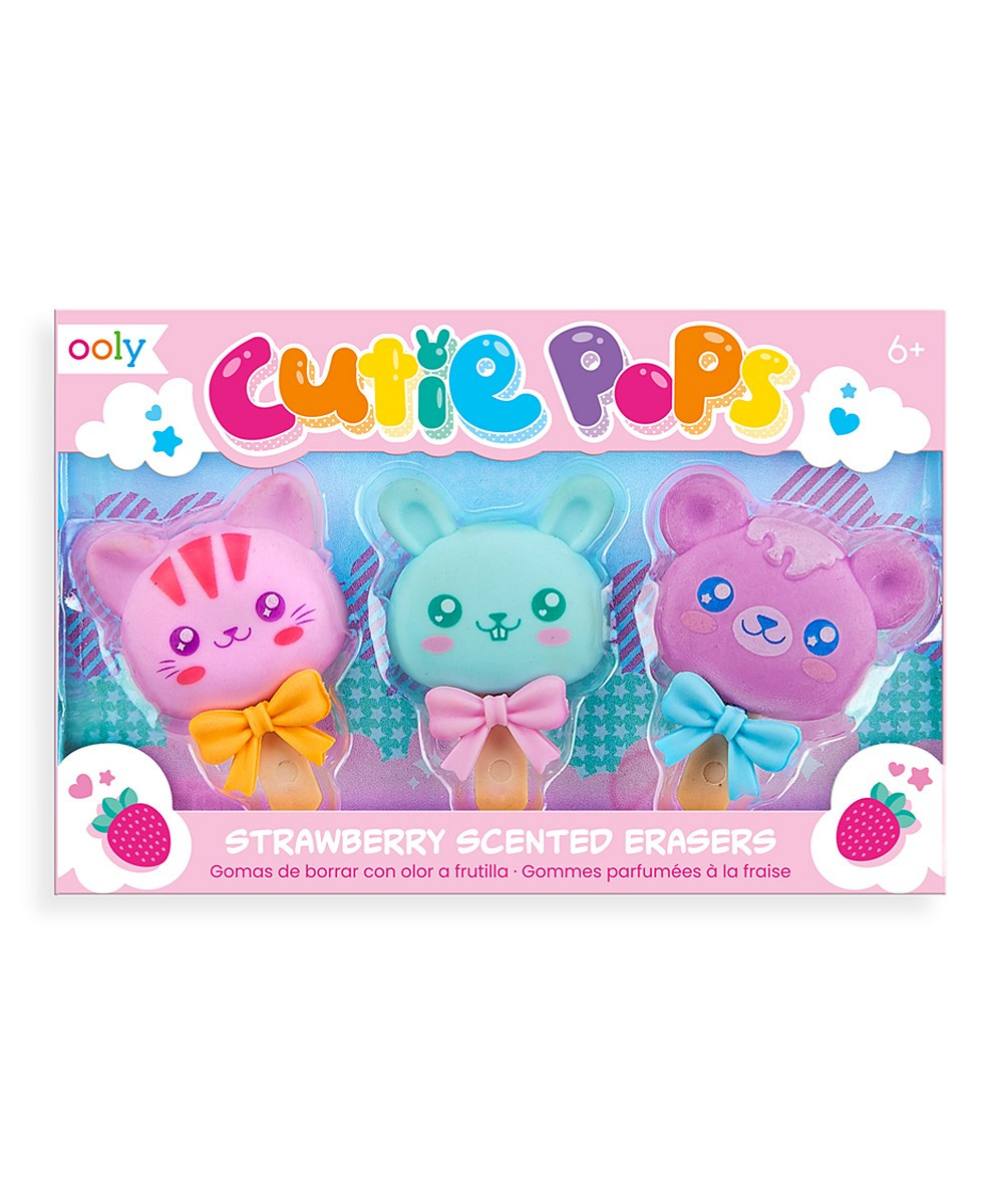 ooly - Pink & Blue Cutie Pops Strawberry Scented Eraser Set | Zulily