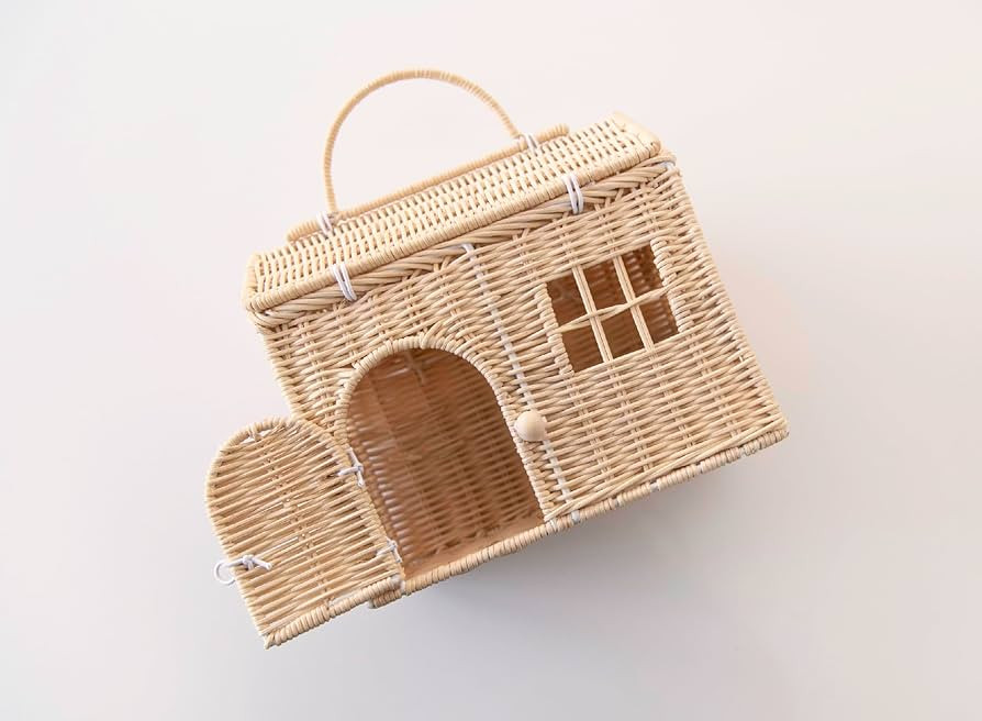 Rool Rattan House Shaped Basket Wicker Small Dollhouse Gift for Girls, Boho Toys, Mouse in a Box ... | Amazon (US)