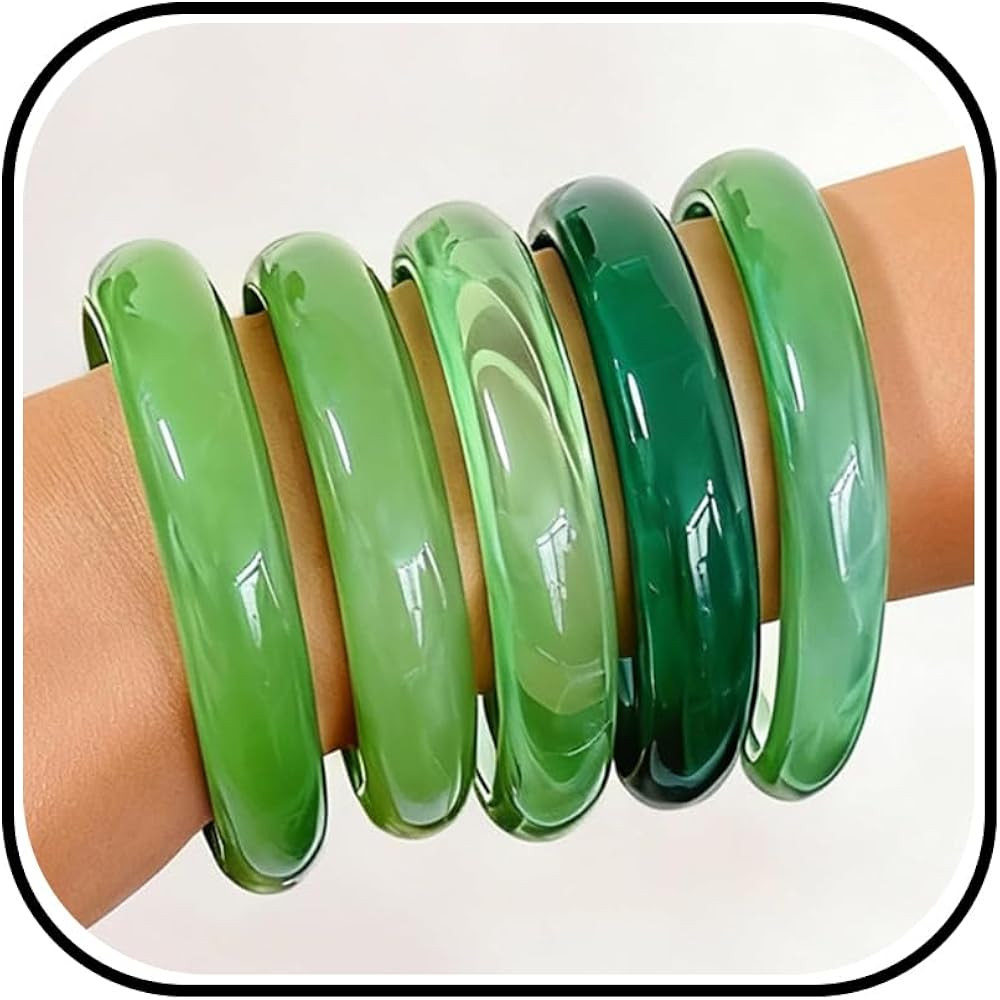 Amazon.com: Frodete Bangles Bracelets for Women Stackable Resin Bangles Set Green Brown Clear Acr... | Amazon (US)