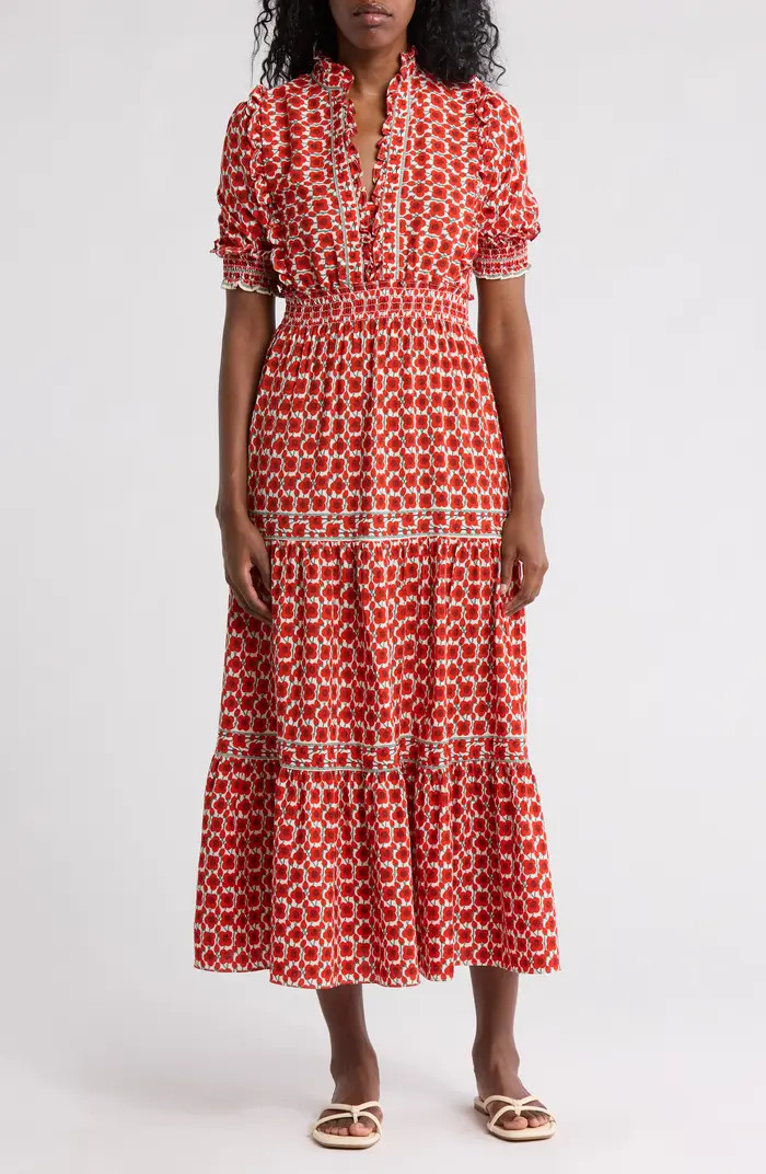 Floral Short Sleeve Tiered Maxi Dress | Nordstrom Rack