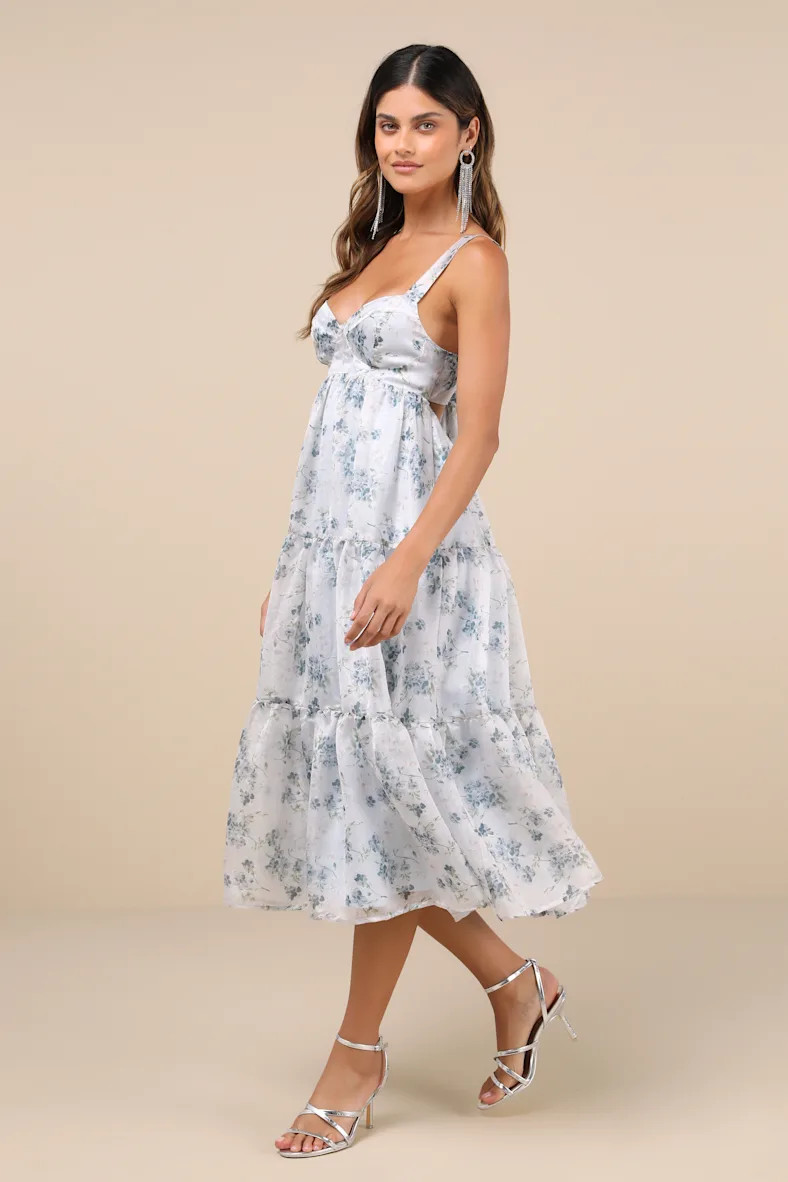 Marvelously Darling Light Blue Floral Tiered Backless Midi Dress | Lulus