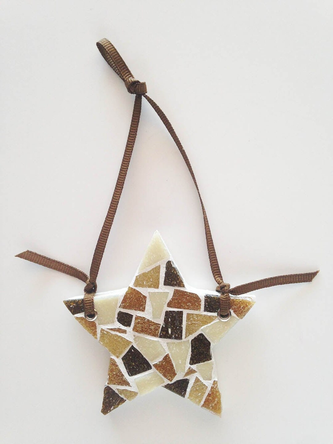 Brown Star Mosaic Ornament Glass Christmas Holiday Home Decor Chocolate Tan Deck the Halls Trim t... | Etsy (US)