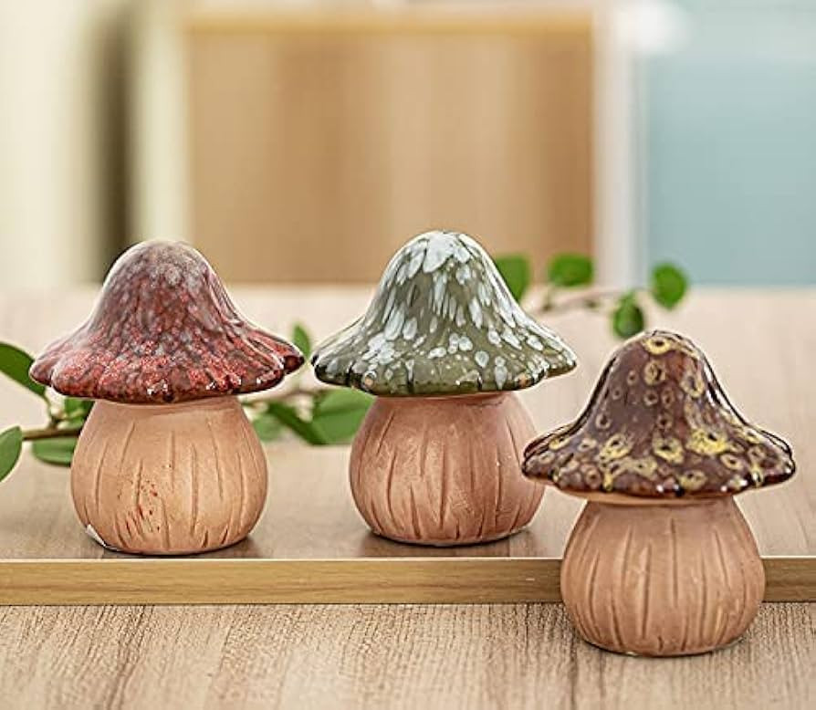 XYQXYQ Lovely Ceramic Mushroom Statue Decorated with Colorful Mushroom Garden, Home Decoration, C... | Amazon (US)