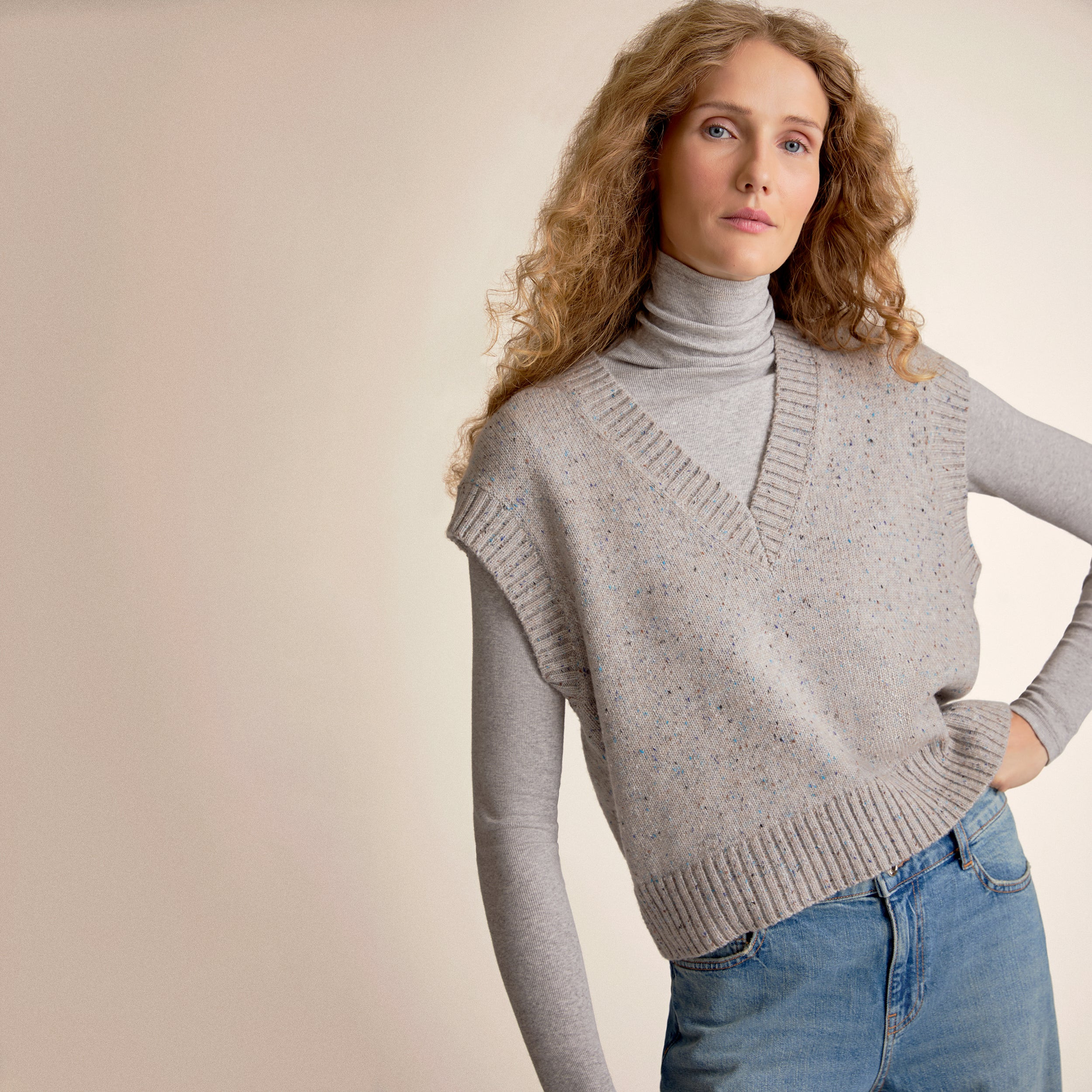 Eloise Sweater Vest - Confetti Wool :: Cinder | MM LaFleur