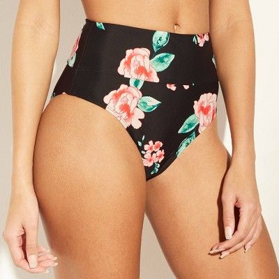 Women's High Waist Bikini Bottom - Xhilaration™ Black Floral | Target