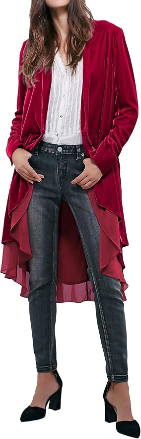 R.Vivimos Womens Ruffled Asymmetric Long Velvet Blazers Coat Casual Jackets | Amazon (US)