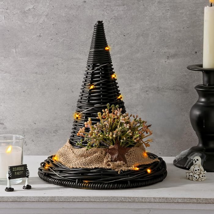 Halloween Table Decorations Indoor: Vintage Glowing Witch Hat with LED Lights and Flower Decor, R... | Amazon (US)