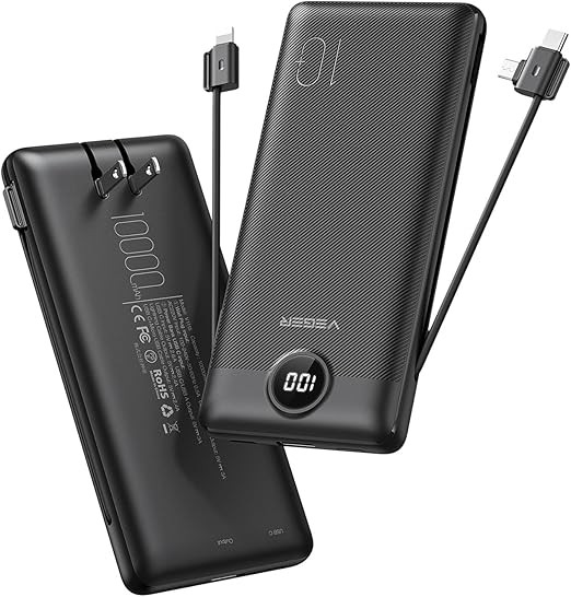 VEGER Portable Charger for iPhone Built in Cables and Wall Plug, 10000mah Slim Fast Charging USB ... | Amazon (US)