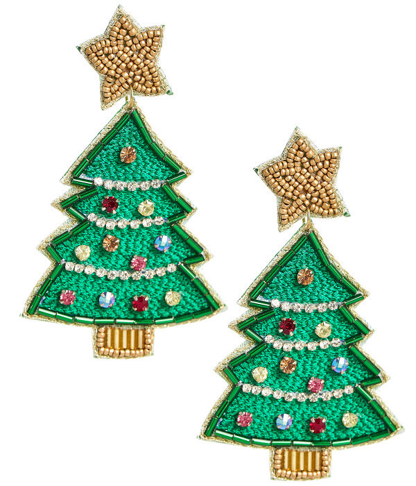 Christmas Tree Beaded Earring  - Gold Star Top | Lisi Lerch Inc