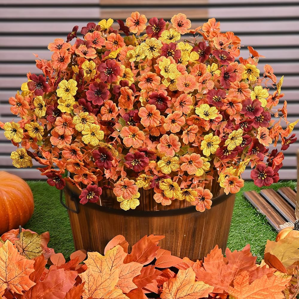 Artificial Mums for Outdoors, 24 Bundles Fake Mums, Look Real UV Resistant Fall Flowers for Front... | Amazon (US)