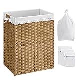 SONGMICS Basket with 2 Removable Liner 3 Mesh Laundry Bags, Freestanding Clothes Hamper with Handles | Amazon (US)