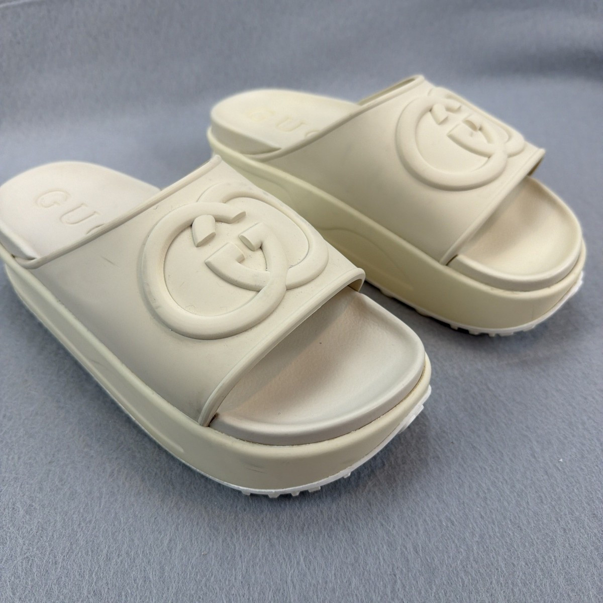 Gucci GG Oversize Slide Sandals Off White Rubber Made in Italy Size 40/ 8.5 9 | eBay US