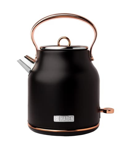 Haden Heritage 1.7L Black Kettle - Cordless 3KW Fast Boil Kettle, Removable Filter, Auto Shut-Off and Boil-Dry Protection, Perfect Retro Kettle for Countertops and Everyday Use | Amazon (UK)