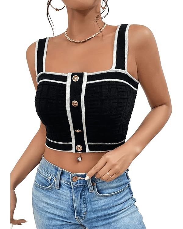 SweatyRocks Women's Sleeveless Ribbed Knit Spaghetti Strap Crop Cami Tank Top | Amazon (US)