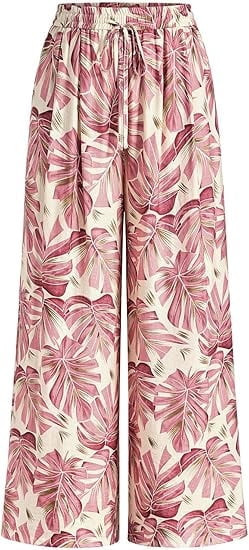 PRETTYGARDEN Womens Pants Elastic Waist Floral Lightweight Pants for Women Casual Wide Leg Pants ... | Walmart (US)