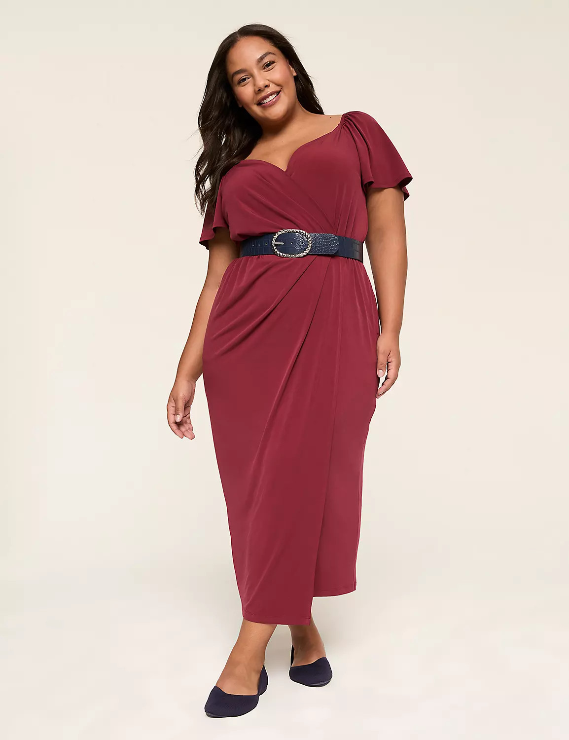 Flutter-Sleeve Surplice Jersey Midi Dress | Lane Bryant (US)