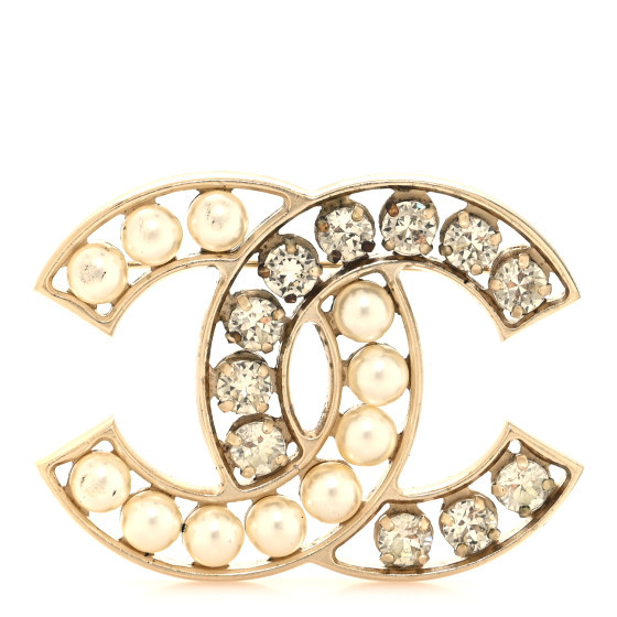 Pearl Crystal CC Brooch Gold | FASHIONPHILE (US)