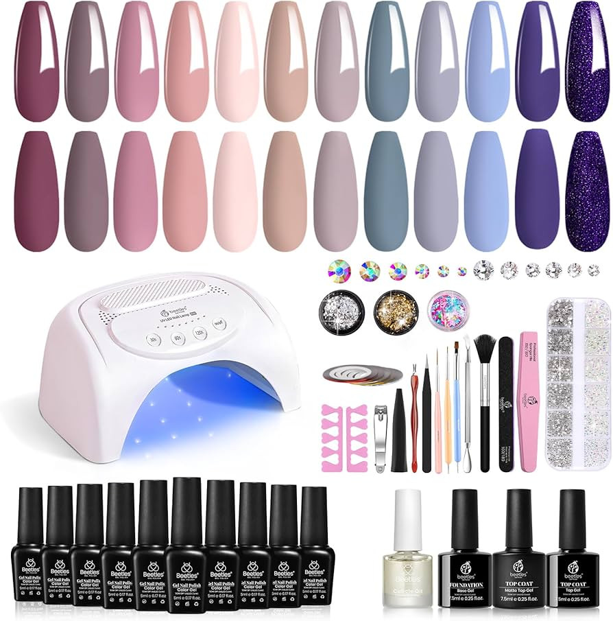 Beetles 12 Colors Gel Nail Polish Starter Kit with U V Light 48W LED Nail Lamp Gel Base Top Coat ... | Amazon (US)