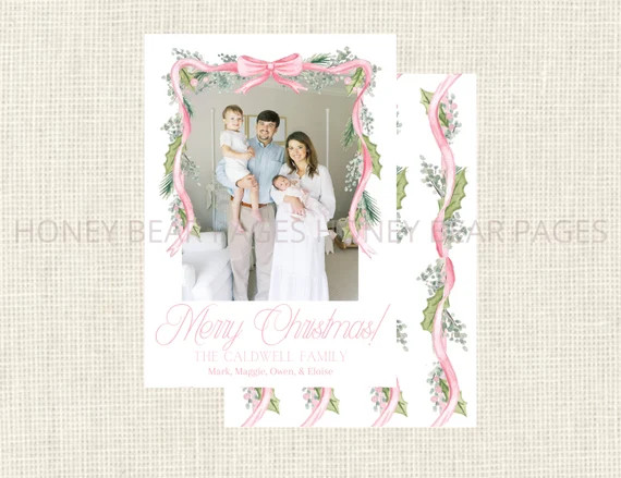 Watercolor Christmas Cards Bows / Greenery - Etsy | Etsy (US)