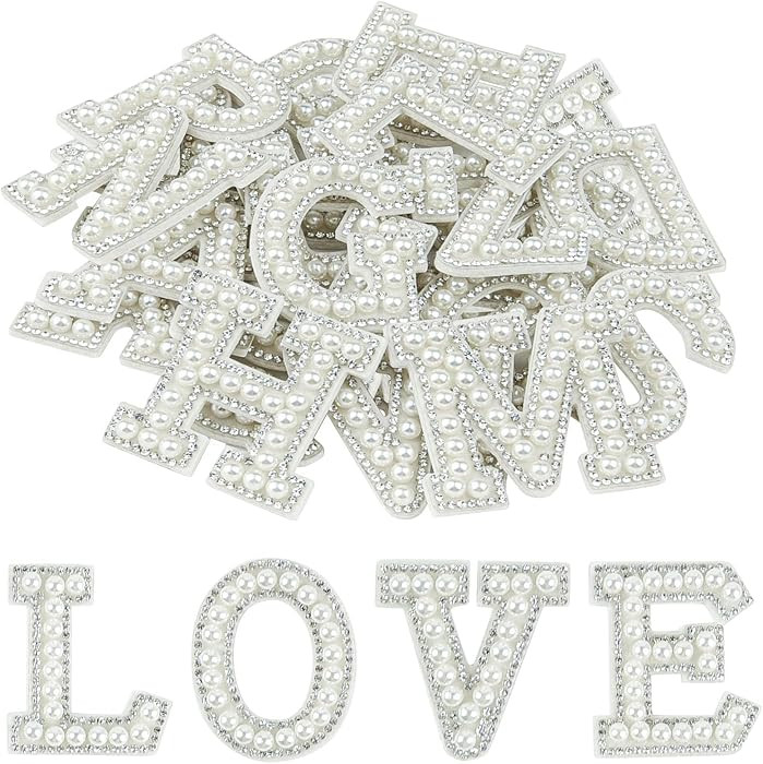Morcheiong 26Pcs Pearl Rhinestone Letter Patches Self Adhesive A-Z, Stick on Pearl Letter Patches... | Amazon (US)