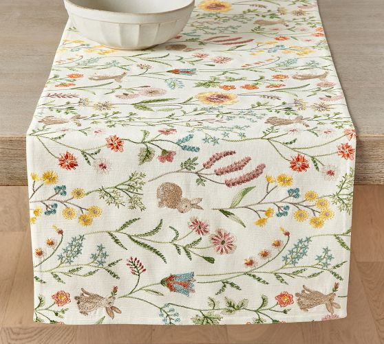 Spring Garden Embroidered Cotton Table Runner | Pottery Barn (US)