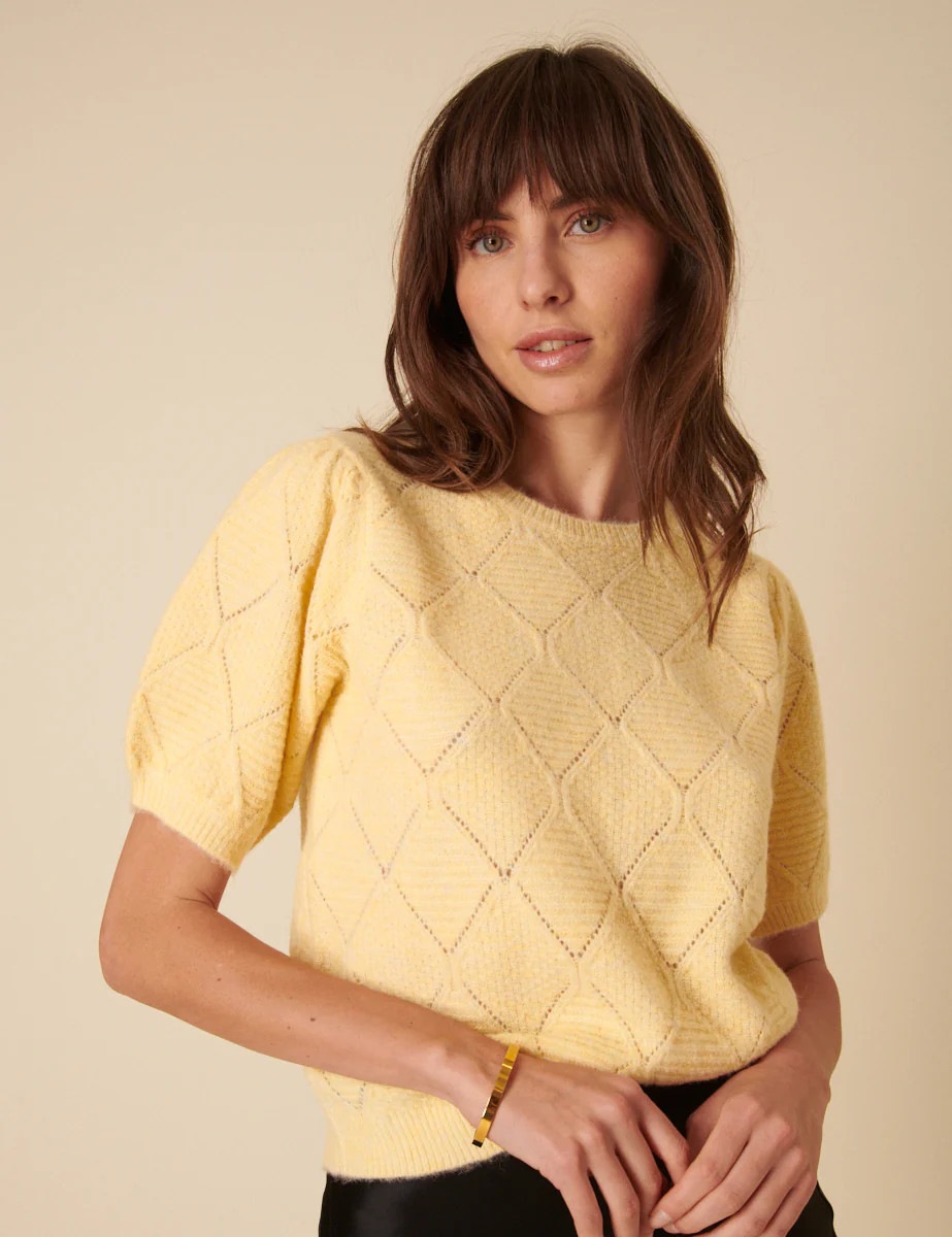 Butter Yellow Pointelle Knitted Top | Nobody's Child