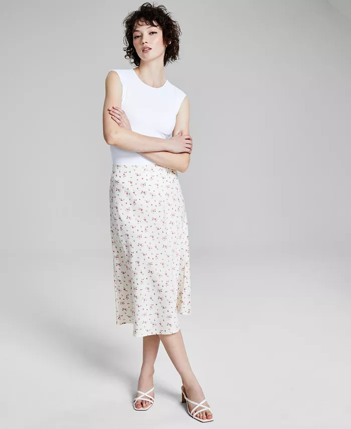 And Now This Woman's Floral-Print Satin Midi Skirt, Created for Macy's - Macy's | Macy's