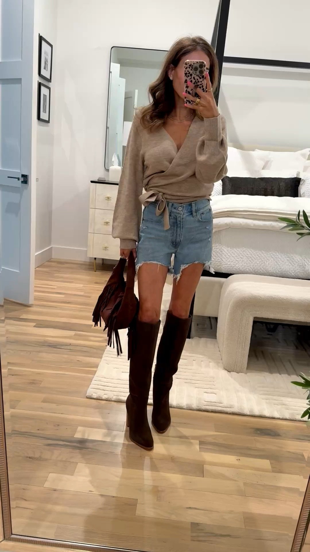 Brown suese boots on sale today only 25% off! Size 7 way to style for spring with wrap sweater and denim shorts 

#LTKSpringSale #LTKSaleAlert #LTKPetite