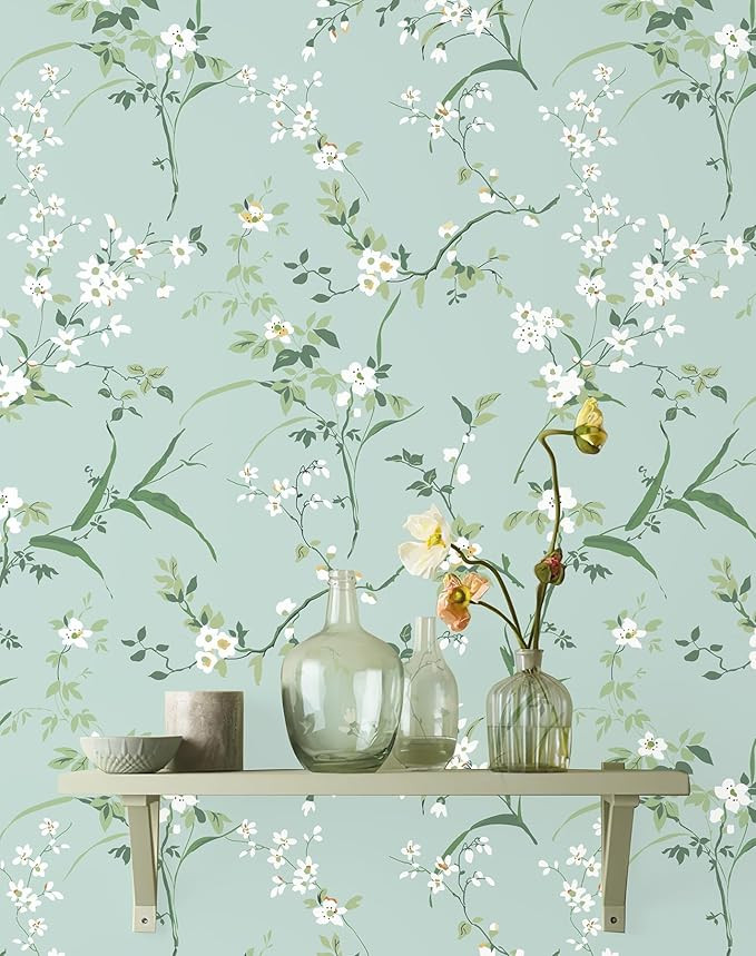 HomKihapai Peel and Stick Wallpaper Farmhouse Wild Floral Peel and Stick Wall Paper French Blue W... | Amazon (US)