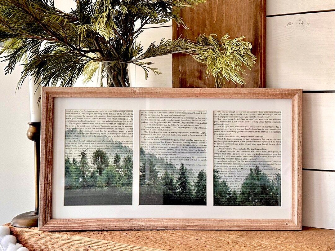Forest and mountain framed art, book page prints, pine trees wall decor, book page art, watercolo... | Etsy (US)