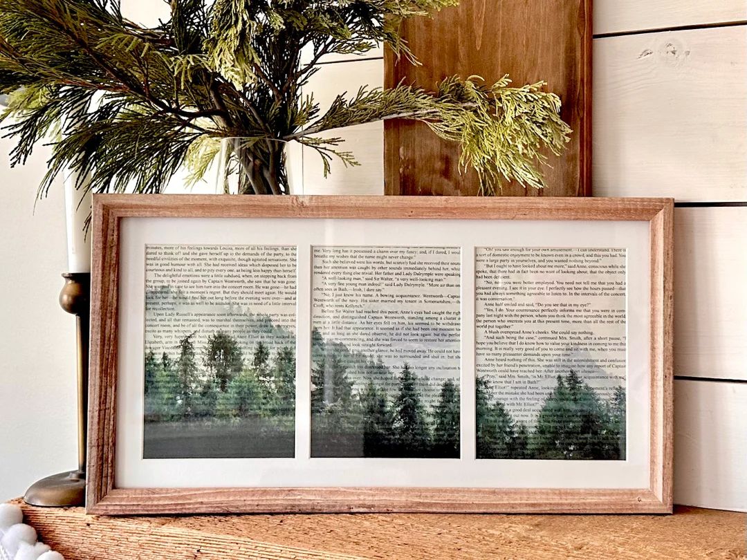 Forest and mountain framed art, book page prints, pine trees wall decor, book page art, watercolo... | Etsy (US)