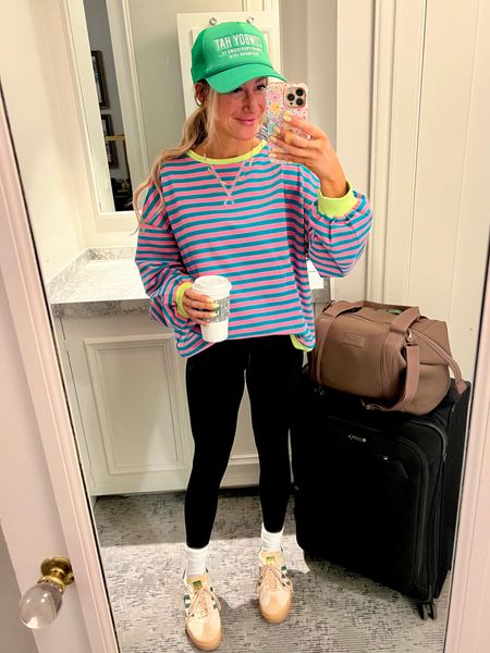 Travel outfit! Size lg in top free people look a like trucker hat comfy outfit 