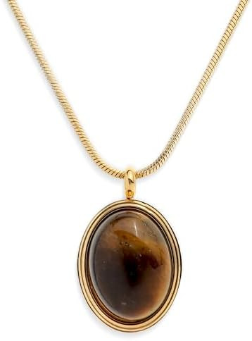 Sonateomber Gold Stone Pendant Necklace for Women, Chunky Statement Dainty Heart Oval Natural Gem... | Amazon (US)