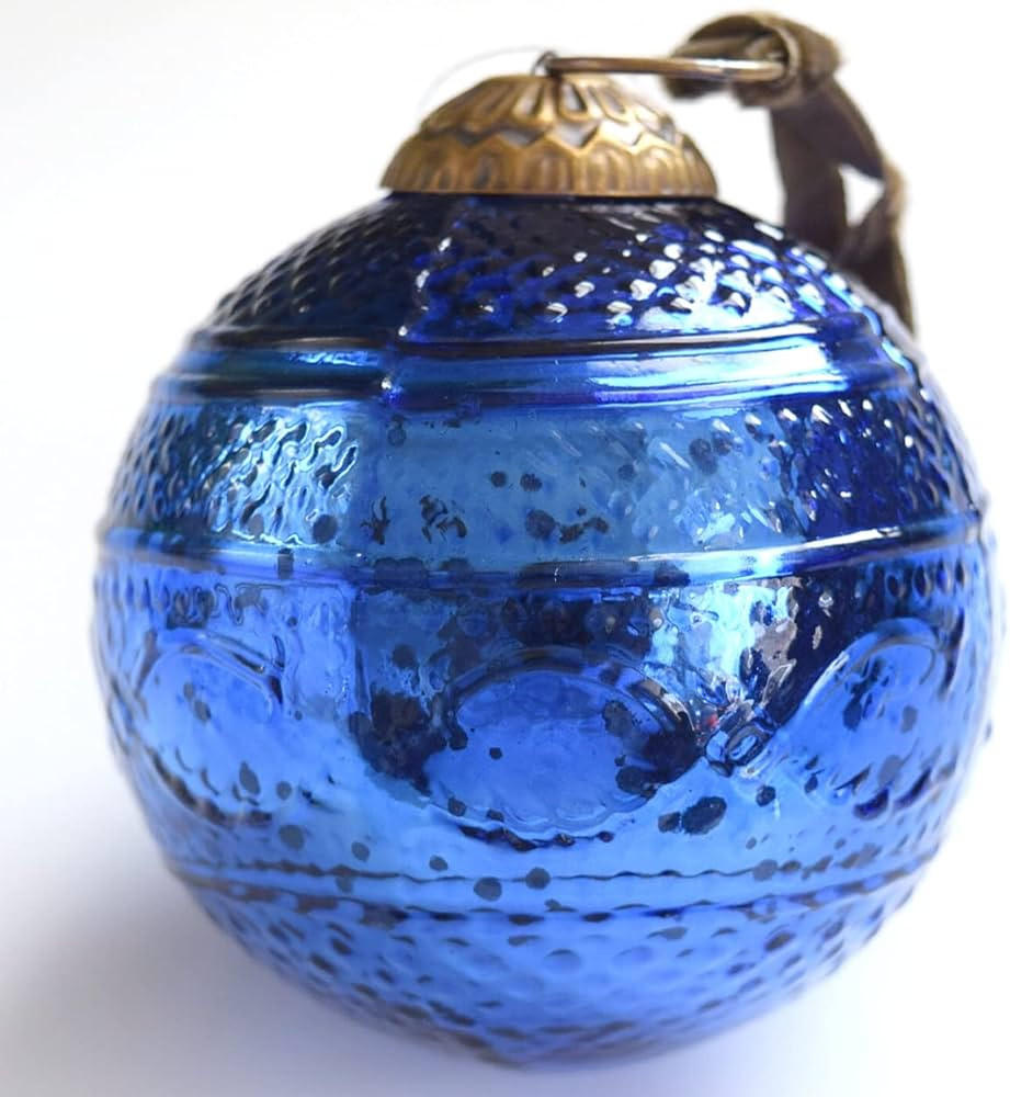 Set of 4 Blue Mercury Glass Ornaments (3.15" Elegant Etched Ball) Perfect for Christmas Tree, Han... | Amazon (US)