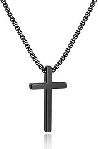 M MOOHAM Cross Necklace for Men Teen Boys, Silver Black Gold Stainless Steel Plain Cross Pendant ... | Amazon (US)