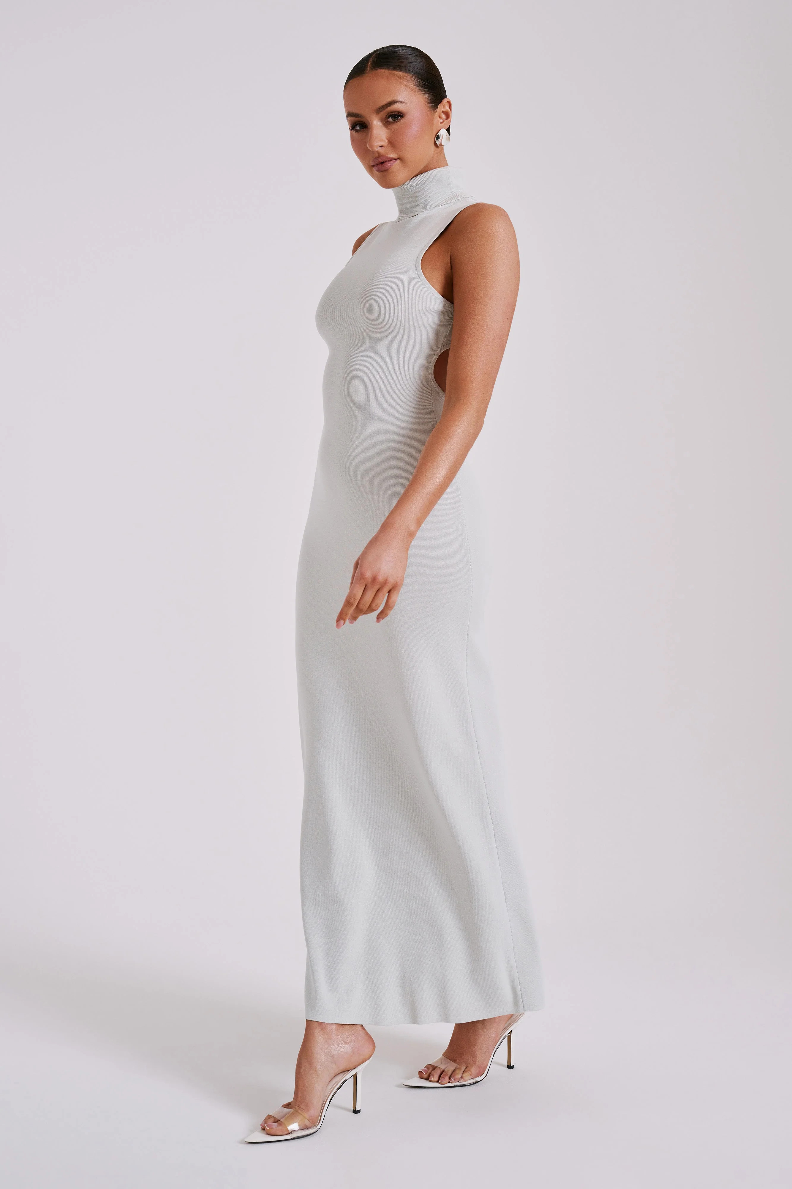 Louisa High Neck Knit Maxi Dress - Ice Grey | Meshki (APAC)