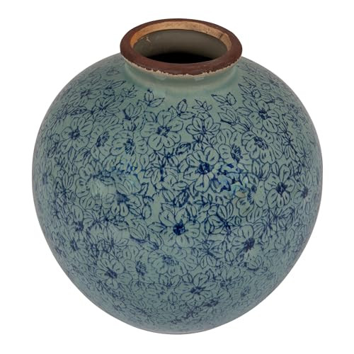 Creative Co-Op Round Decorative Terra-Cotta Vase with Transferware Pattern, Blue | Amazon (US)