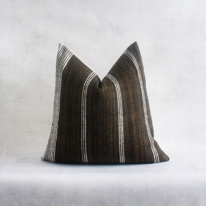 Earthy Dark Brown Pillow Cover | Vintage Indian Wool Pillow Cover | Brown Textured Pillow | White... | Etsy (US)